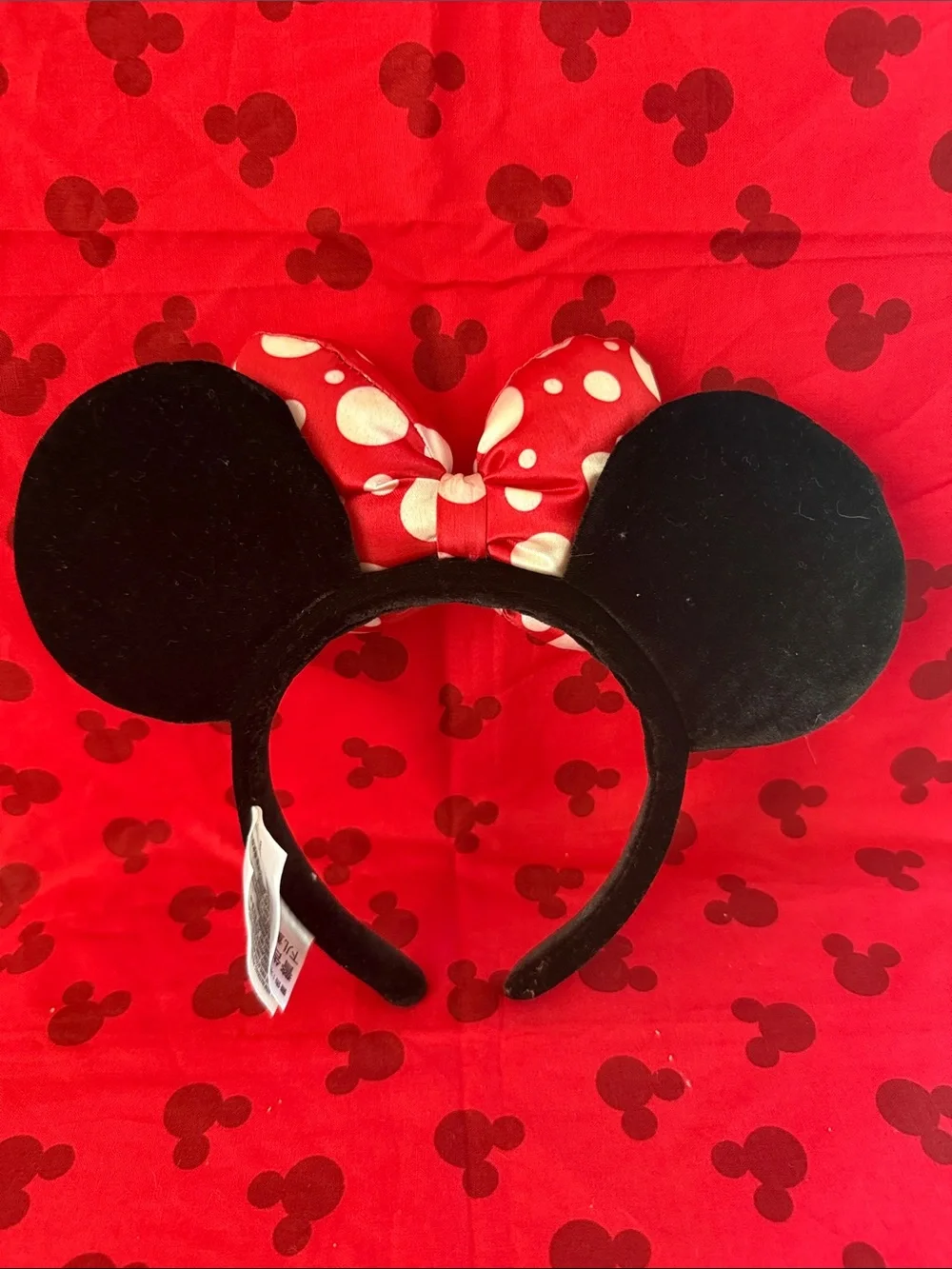 CLASSIC Minnie Mouse VELVET ❣️Ear Headband with Red Polka Dot Bow